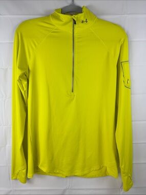 Under Armour Neon Yellow Quarter Zip Pullover Running Top Reflective‎ Pocket